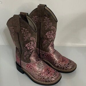Old West Shyanne Brown and Pink Sparkly Western Boots size 10
